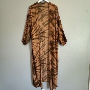 Nasty Gal Earthy Tie-Dye Crinkle Viscose Maxi Duster Kimono‎ Whimsigoth Boho S
